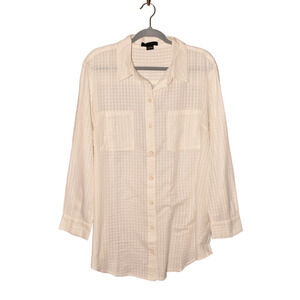 SANCTUARY NEW‎ $89 Textured Checkered Button Down Collared Blouse Ivory 3X